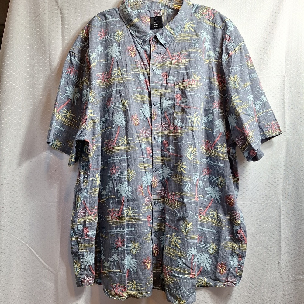 VISIVE S/S Button-Down Shirt Big Sz 3XL Blue All-Over Palm Trees Hawaiian Beach